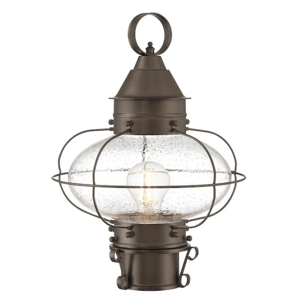 NORWELL Medium Cottage Onion 1-Light Bronze with Seedy Glass Post Lantern
