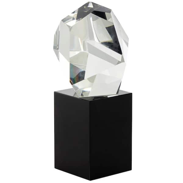 Litton Lane Clear Glass Cut Stone Inspired Abstract Sculpture with Black Base
