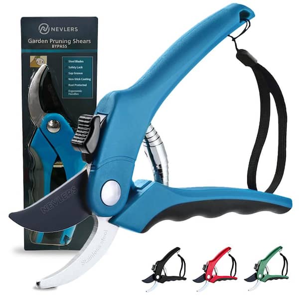 Nevlers Professional Stainless Steel Heavy-Duty Blue Garden Bypass Pruning Shears