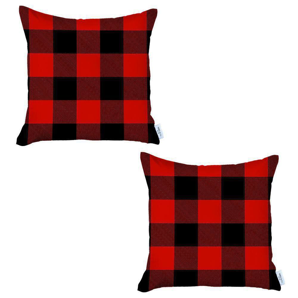 Red and Black Plaid Polyester Euro Pillow Covers, 18" x 18"