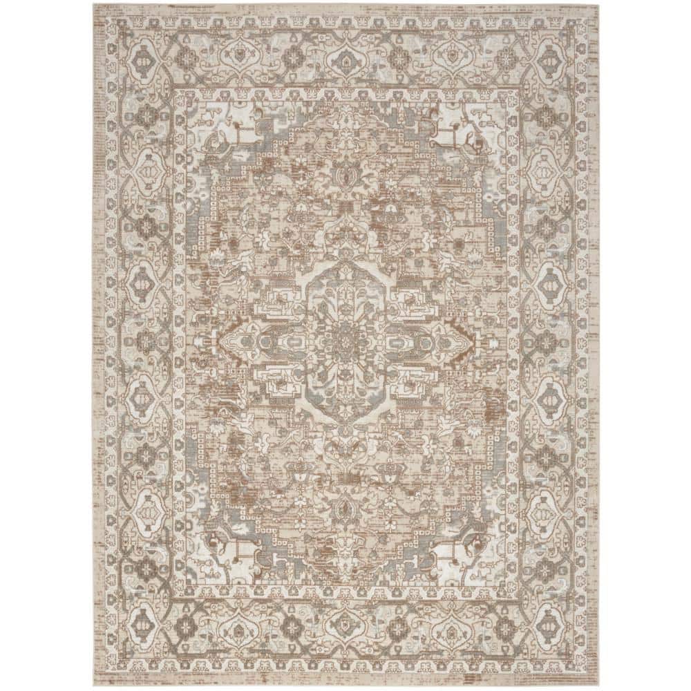 Beige Rectangular Floral Synthetic 8' x 10' Area Rug