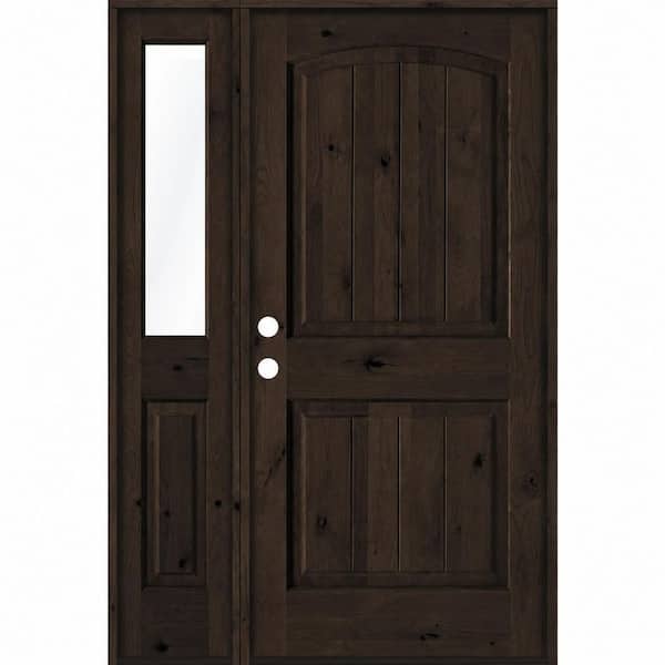 44 in. x 80 in. Knotty Alder Arch Top Right-Hand/Inswing Clear Glass BEHR True Black Stain Wood Prehung Front Door LHSL