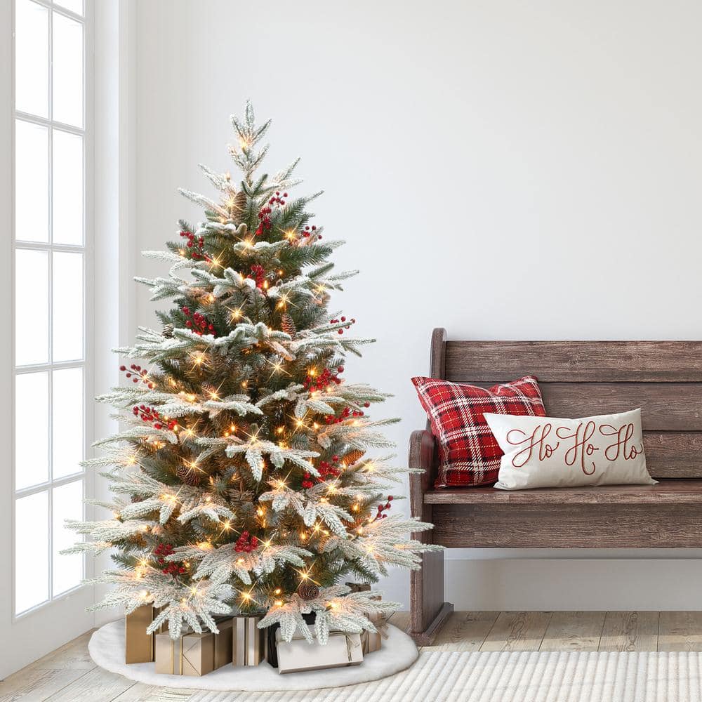 4.5 ft Pre-Lit White Flocked Fir Christmas Tree with Lights
