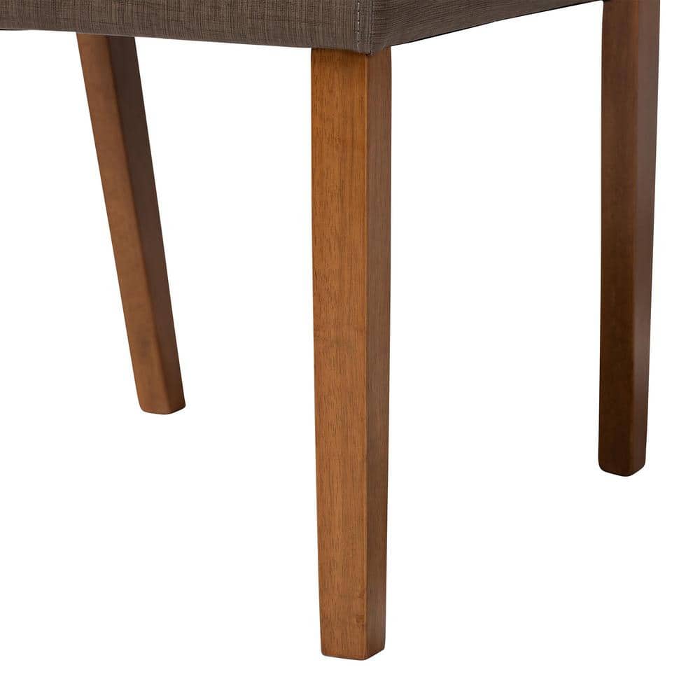 Gray Faux Leather and Walnut Wood Mid-Century Dining Chairs
