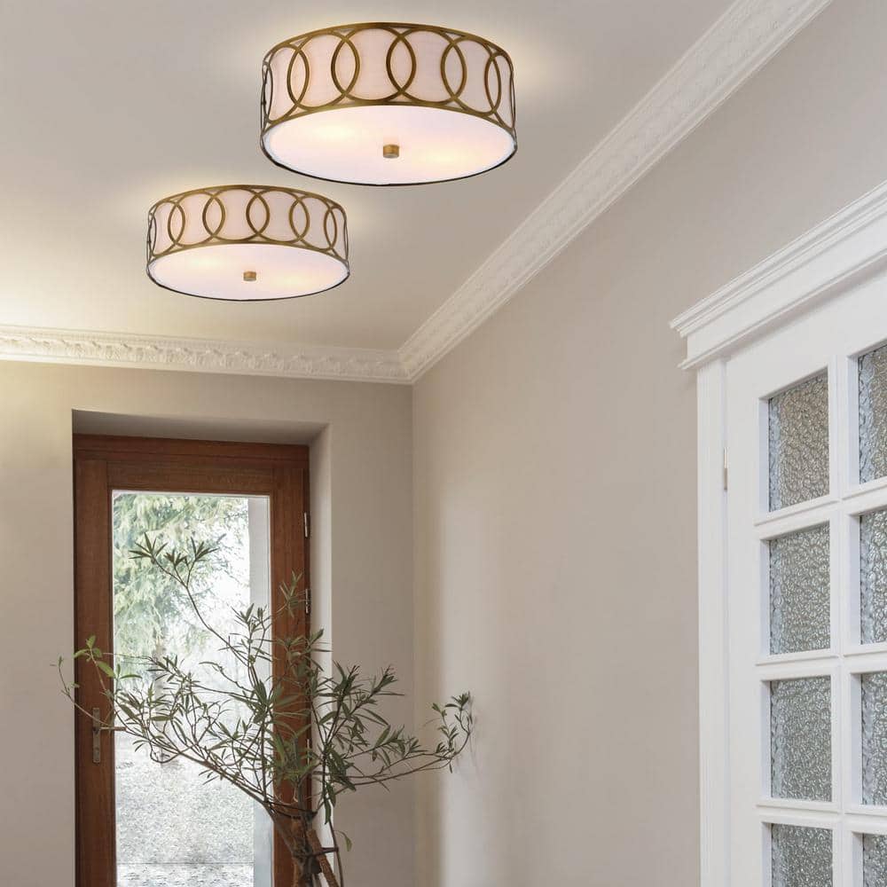 Elegant 12.25" Brass Gold LED Ceiling Light with Linen Shade