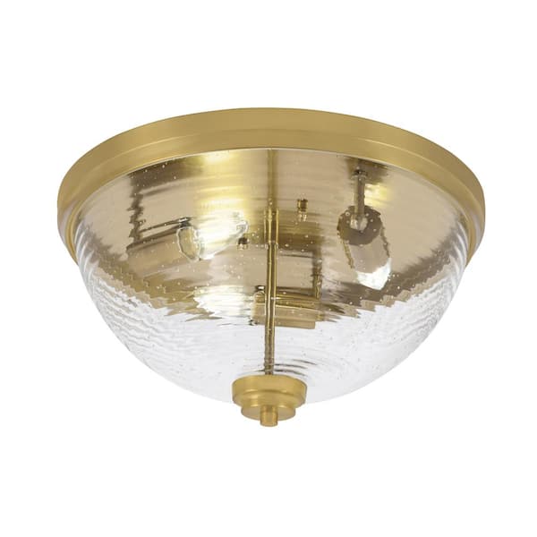 Unbranded Ashland 16 in. 3 Light New Age Brass Flush Mount with Ribbed Clear Glass Shade No Bulbs Included