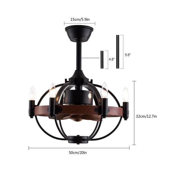 OUKANING 20 in. Indoor Black Retro Farmhouse Style 6-Light 6 