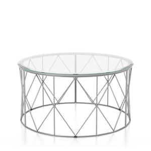 Sunnet 35.38 in. Chrome Round Glass Top Coffee Table