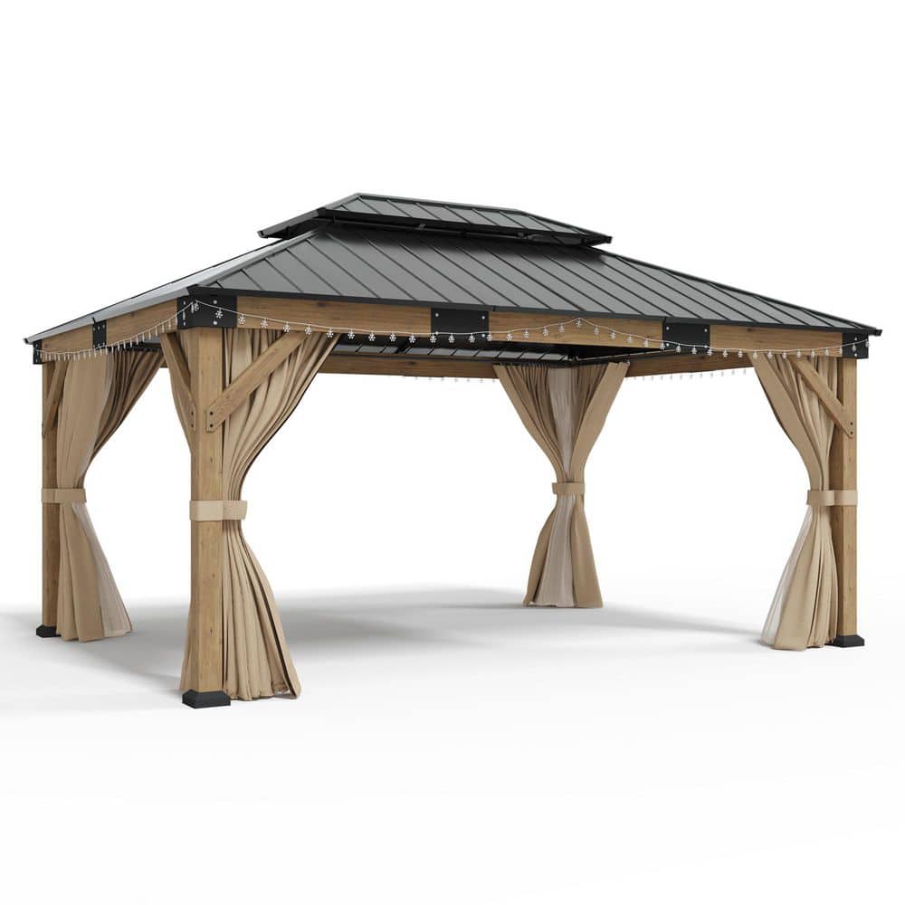 12 ft. x 14 ft. Wood Gazebo with Privacy Curtains, Mosquito Netting, Double Metal Roof price history on PriceWatchPro