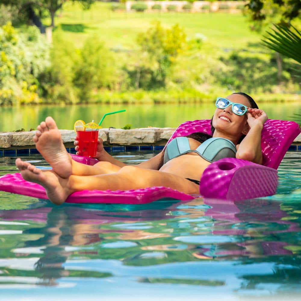Marina Blue Adjustable Foam Pool Recliner with Cup Holders