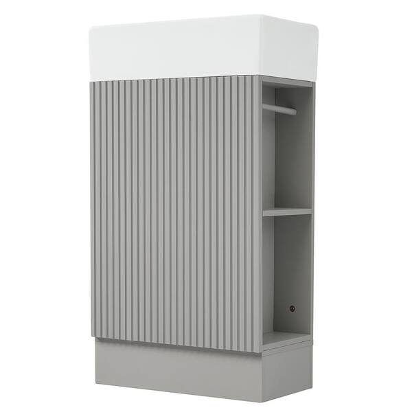 FUNKOL 18.6inx10.6inx33.2in Freestanding Bath Vanity in Gray with White Ceramic Top