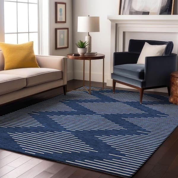 Mayfield Premium Machine Washable Abstract AMF1016 Navy 3 ft. x 5 ft. Area Rug