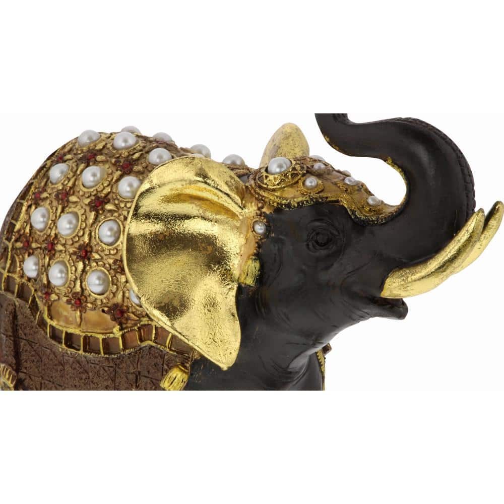 Gold and Brown Bejeweled Elephant Figurine with Rhinestones