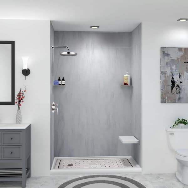 Lusso 60 in. x 36 in. x 96 in. 6-Piece Glue-Up Solid Surface Alcove Shower Wall Surround with Extension in Bellanca