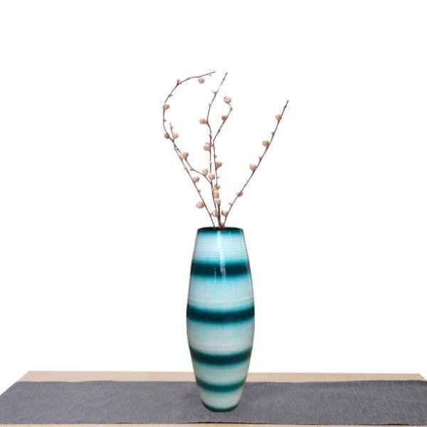 Handcrafted Blue and White Bamboo Cylinder Floor Vase, 16.5 Inch