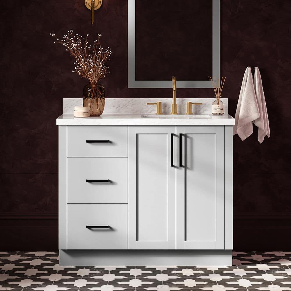 Loren 42 in. Single Sink Freestanding in Grey Bath Vanity with Italian Carrara Marble Top price history on PriceWatchPro