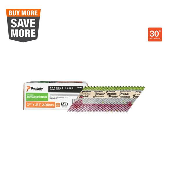 Paslode 3 1 2 in. x 0.131 in. 10 Gauge 30 Degree Hot Dipped Galvanized Smooth Shank Paper Tape Framing Nails 2 000 Per Box 650476 The Home Depot