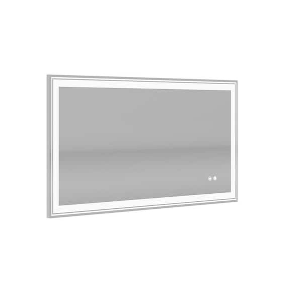 FAMYYT 48 in. W x 24 in. H Rectangular Frameless Anti-Fog LED Light Wall Bathroom Vanity Mirror in Silver Finish