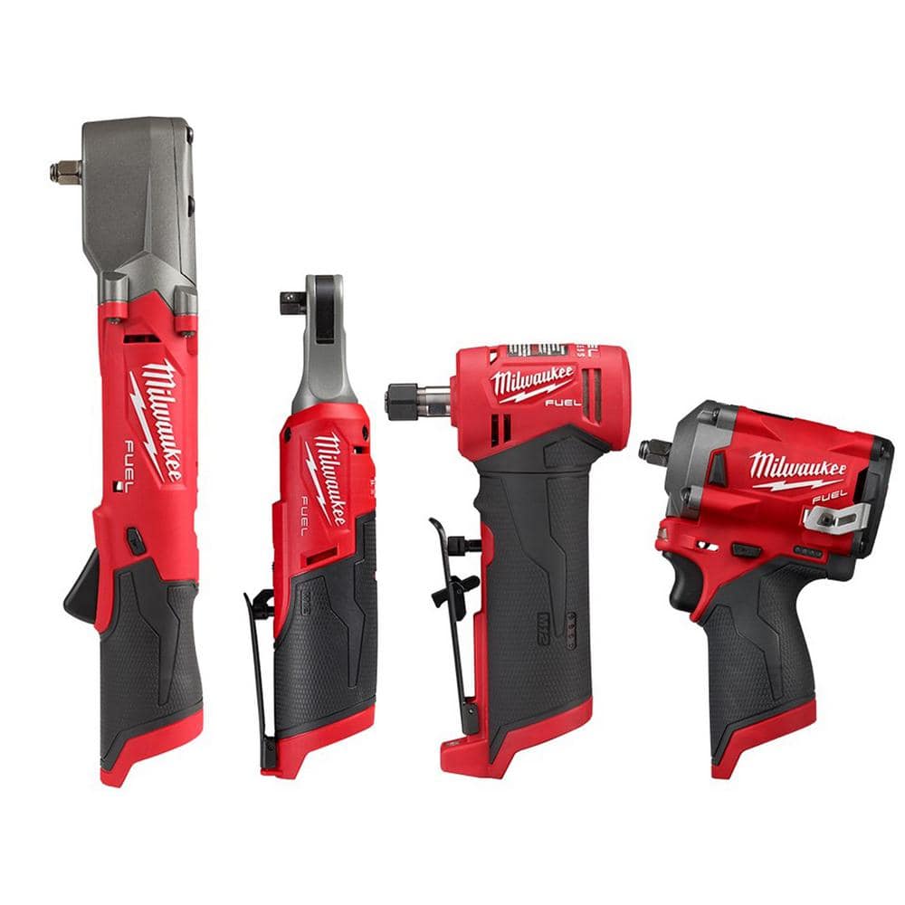 Milwaukee M12 FUEL 12V Li-Ion Cordless 3/8 in. Impact Wrench with Right  Angle Impact Wrench, High Speed Ratchet  Die Grinder 2554-20-2564-20-2567-20-2485-20  The Home Depot