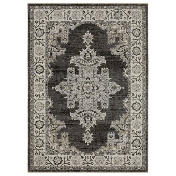 10 ft. x 13 ft. Gray, Beige Medallion Washable Area Rug