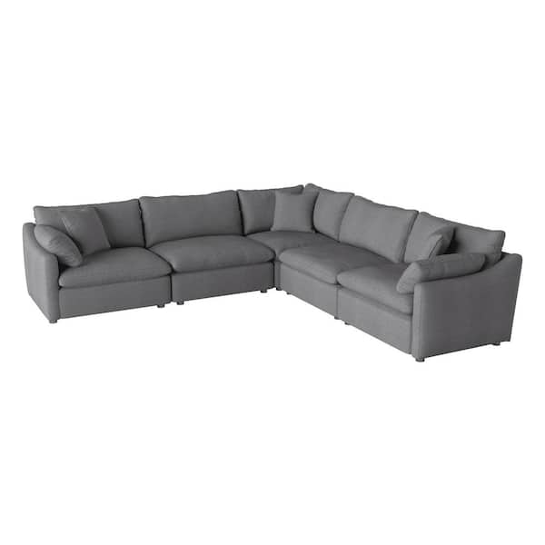 EVERGLADE HOME Denizen 118 in. W Polyester Upholstery 5-Piece Modular Sectional Sofa in Gray