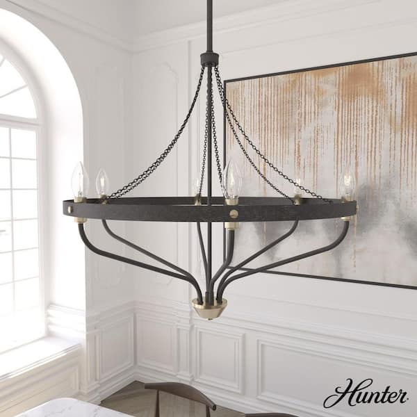 Hunter Merlin 6-Light Rustic Iron Wagon Wheel Chandelier