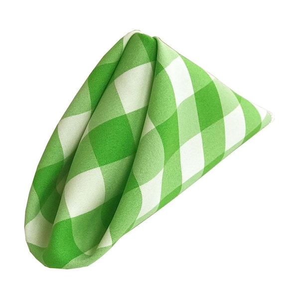 LA Linen 18 in. x 18 in. White and Lime Gingham Checkered Napkins (Pack of 10)