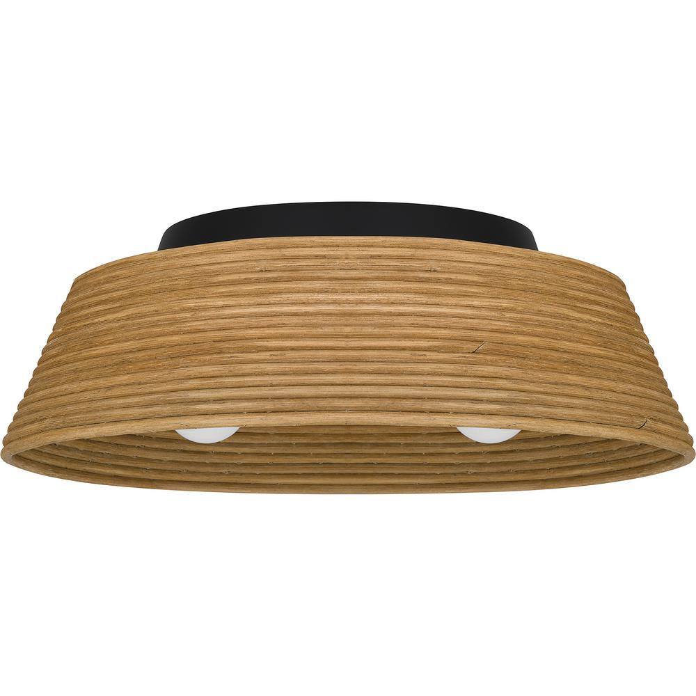 Zahara Matte Black and Bamboo 18.25" Flush Mount Light