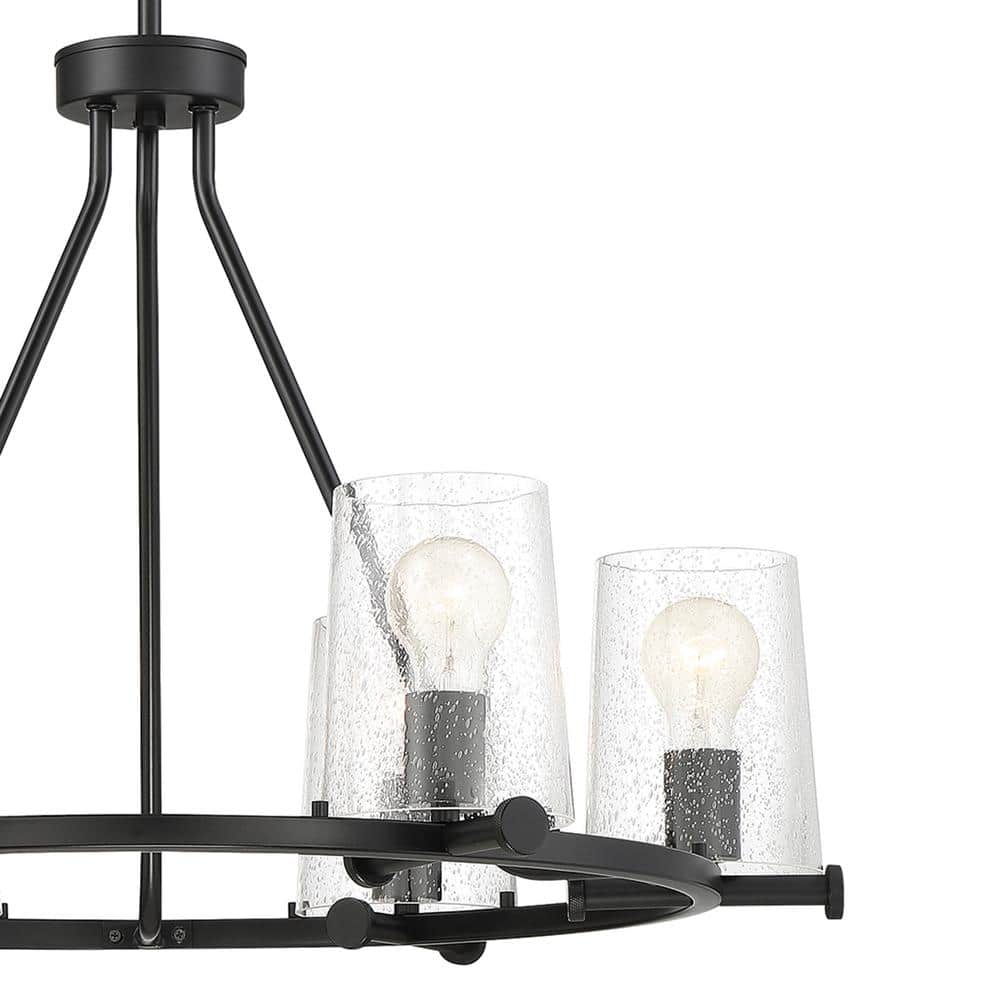 Matteson Matte Black 6-Light Chandelier with Glass Shades