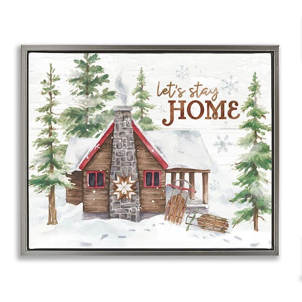 Stupell Industries Cozy Winter Cabin Phrase by Courtney Morgenstern 1-Piece Floater Frame Graphic Print Nature Art Print 31 in. x 25 in.