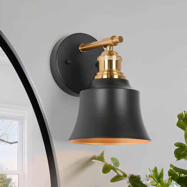 Uolfin Modern Farmhouse Wall Light, 6 in. 1-Light Bathroom Black and Gold Bell Wall Sconce