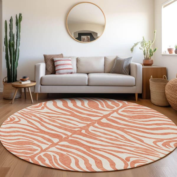 Chantille Machine Washable Indoor/Outdoor Abstract ACN1042 Coral 8 ft. x 8 ft. Area Rug