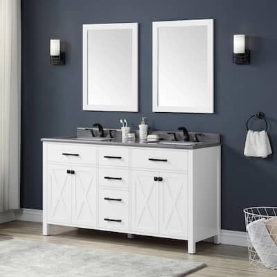 Ainsley 60 in. W x 22 in. D Bath Vanity in White with Culture Stone Vanity Top in Grey with White Basins