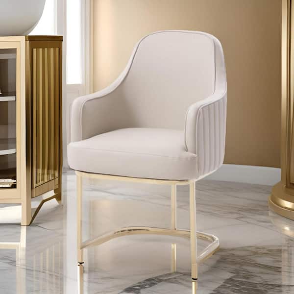 Benjara Gray and Gold Leather Metal Frame Dining Chair