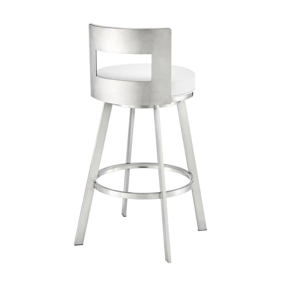 White Faux Leather Swivel Counter Stool with Metal Frame