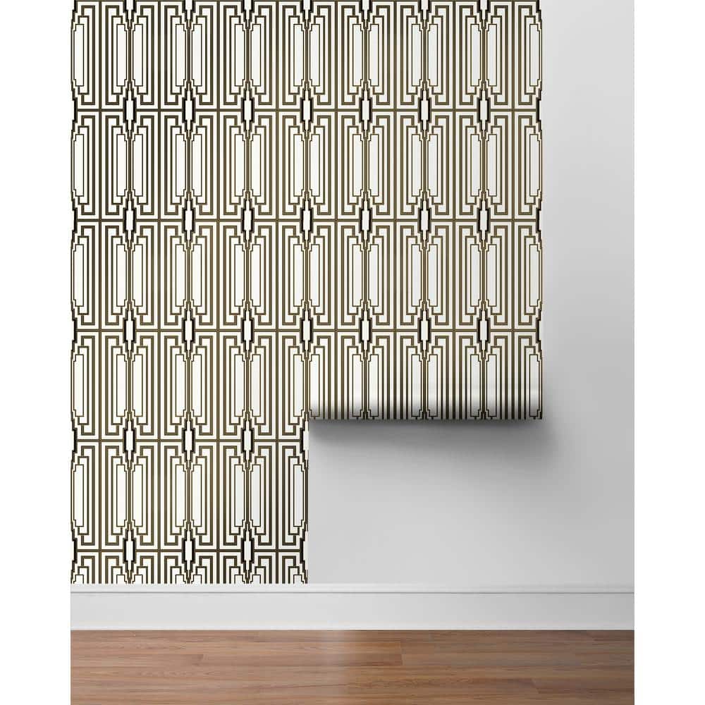 Ebony and Gold Geometric Vinyl Peel & Stick Wallpaper Roll