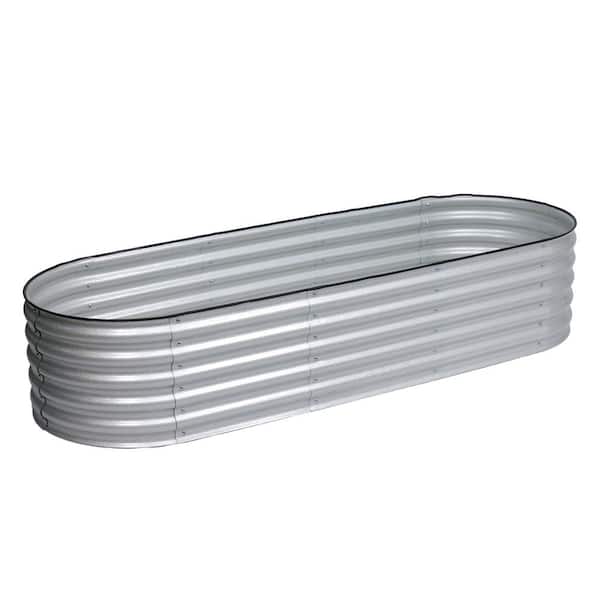 17 in. Tall 6-in-1 Silver Modular Metal Raised Garden Bed Kit Oval Planter Box for Vegetable Flower Herb