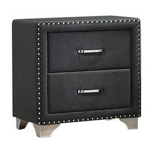 Cale 2-Drawers Gray Glam Wooden Nightstand with Nailhead and Velvet Upholstered (26.25 in. H x 21 in. W x 18 in. L)
