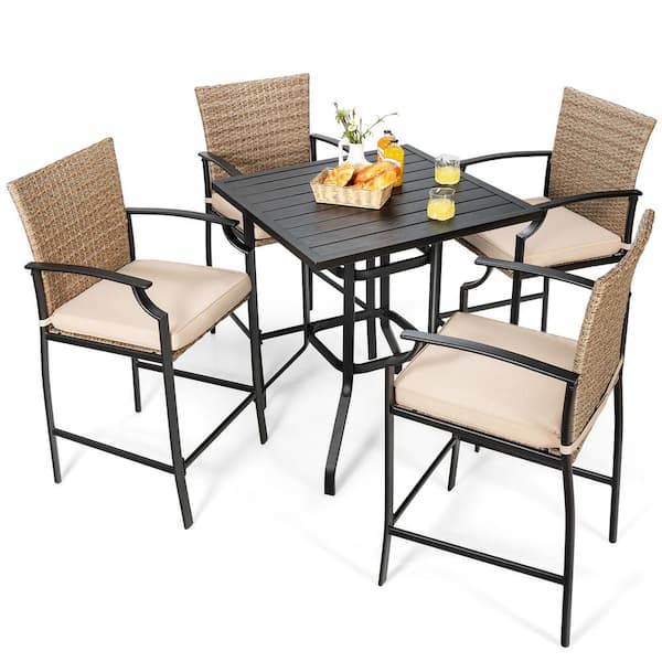 Costway 5 Piece Wicker Square 37 In, Rattan Bar Stool Cushions