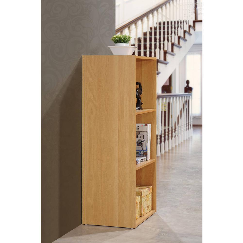 Beechwood 3-Shelf Multipurpose Bookcase with Enclosed and Open Cubes