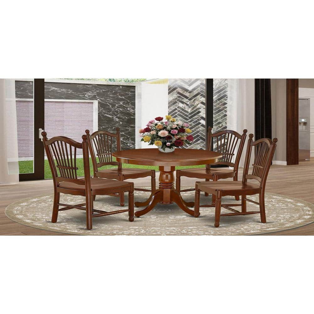 5-Piece Round Mahogany Finish Solid Wood Top Dining table with 4-Chairs with Lattice Back price history on PriceWatchPro