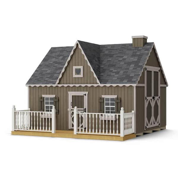 Little Cottage Co. 10 ft. x 12 ft. Victorian Outdoor Wood Playhouse with Floor, Deck and Rail