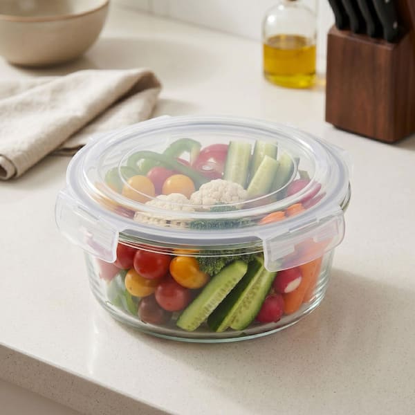 Round Glass Food Storage Container with Lid 1750ml 7.4