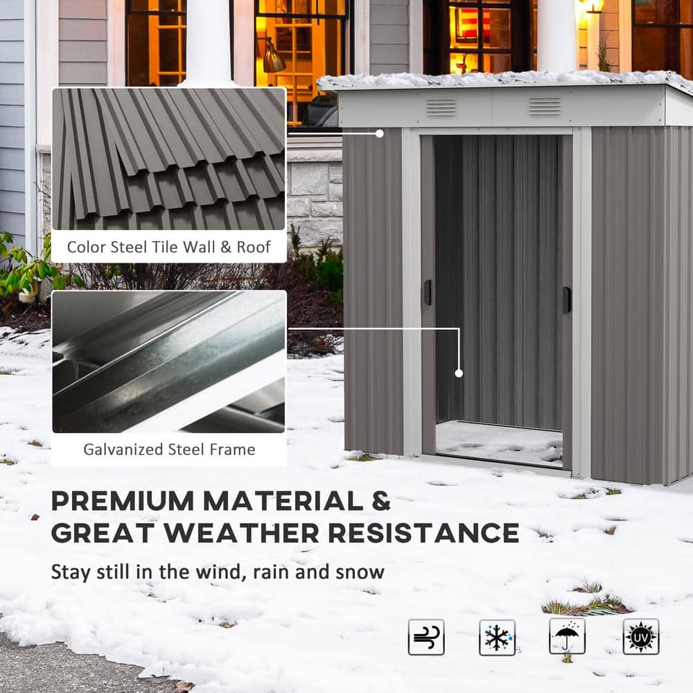 Gray Metal Garden Shed with Dual Locking Doors and Vents
