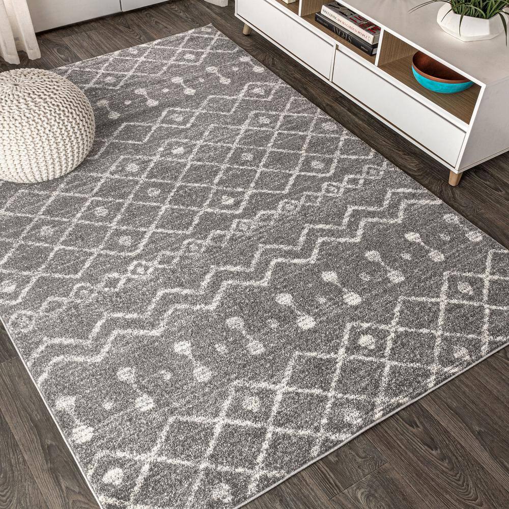 Modern Moroccan-Inspired Gray Synthetic Area Rug - Easy Care 3x5