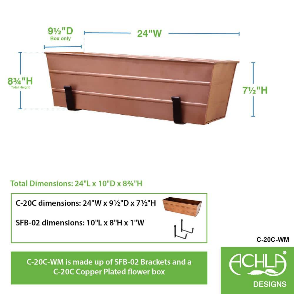 Medium Copper Galvanized Steel Flower Box with Wall Brackets