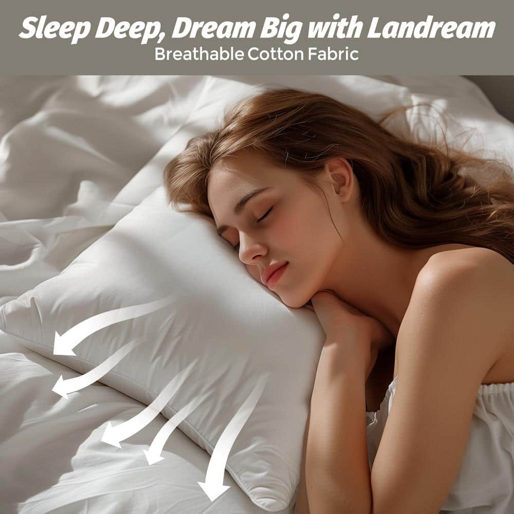 Luxurious White Goose Feather & Down Pillow Set, 100% Cotton Cover