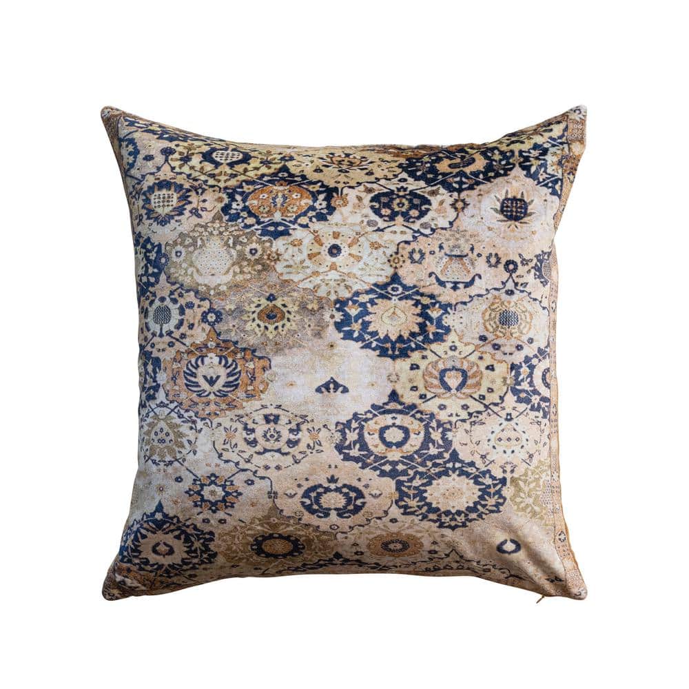 Bloomingville Cotton Velvet Square Design Pillow  Multicolor