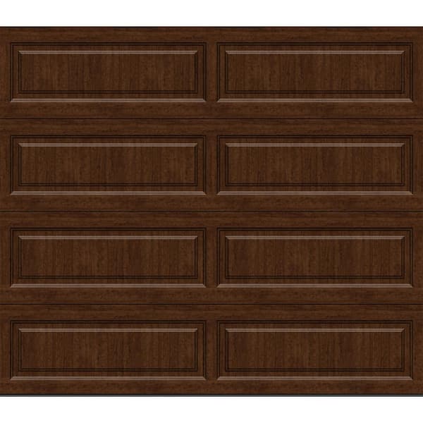 Classic Steel Long Panel 8 ft. x 7 ft. Insulated 12.9 R-Value Wood Look Walnut Garage Door without windows