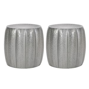 Perrotto Brushed Antique 18.25 in. Silver Round Metal Iron Pumpkin Side Table (Set of 2)